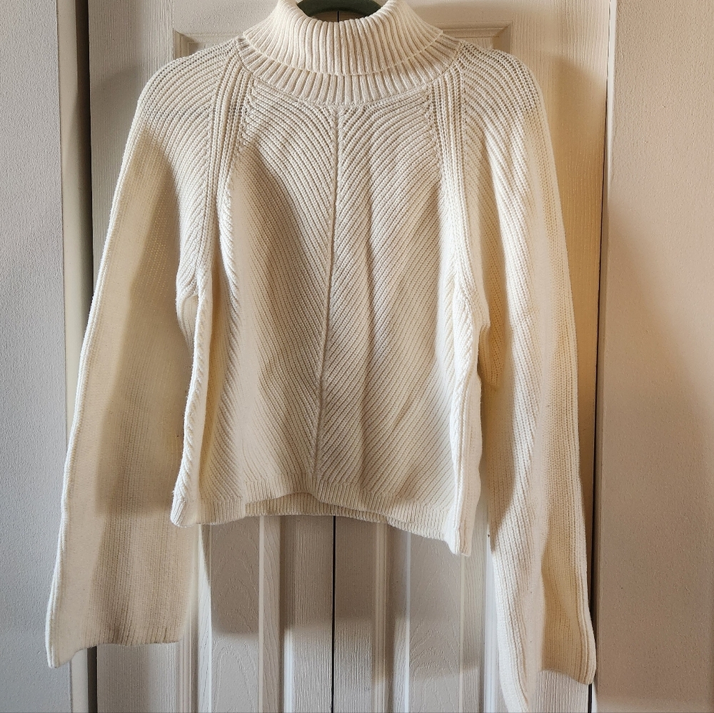 Anthropologie Maeve Cream Turtleneck Cropped Sweater